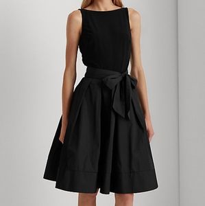 Ralph Lauren Black Sleeveless Midi Fit-and-Flare Dress with Tie Waist